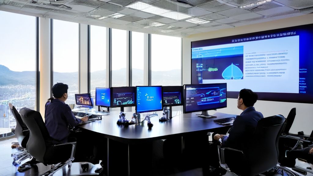 AI技术如何重塑跨境电商营销战略：展示现代化办公室中工程师们讨论AI技术应用的情景，墙上挂着甲骨文与Meta合作的海报，桌上是跨境电商自动化营销工具的界面。
