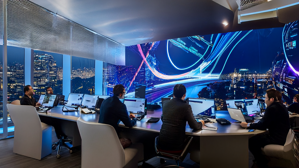 AI技术如何革新跨境电商广告精准投放：团队在现代化办公室中探讨最新技术进展