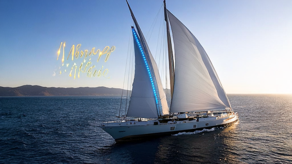 A sailboat loaded with AI technology navigating the sea, symbolizing the journey of SaaS companies acquiring customers overseas during a cold start