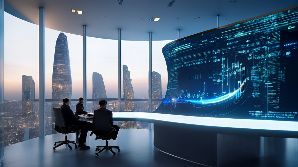 In a futuristic office, engineers are discussing the latest AI-driven customer acquisition system, Ling-flash-2.0, with screens displaying its superior data processing capabilities.