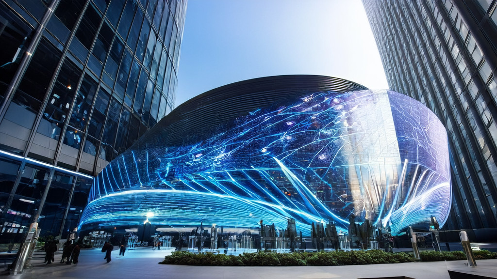 未来城市中的AI智能获客系统控制中心，技术人员正在通过先进的技术实现精准客户触达