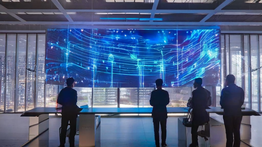 未来城市的现代化办公楼内，技术人员使用AI智能获客系统进行个性化邮件营销和搜索引擎优化。