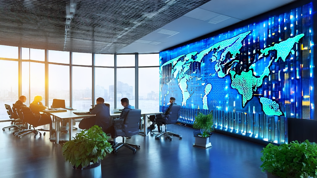 In a modern office, engineers are operating an AI smart acquisition system to enhance cross-border e-commerce marketing efficiency.