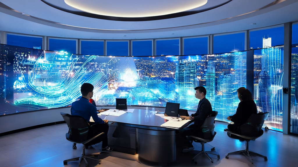 AI smart acquisition system analyzing data in real-time in a modern office, with Mockplus AI-generated high-fidelity prototype design图纸 next to it