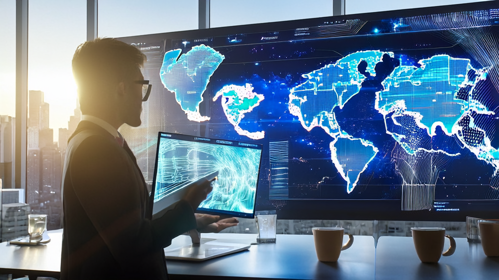 Modern office scene showcasing the use of AI smart acquisition system to boost cross-border commerce sales growth