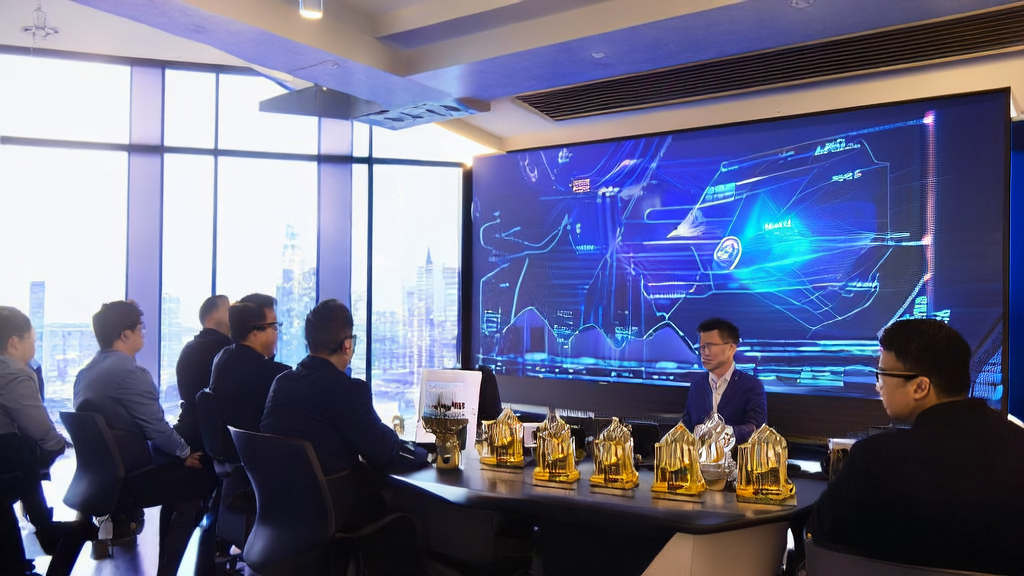 现代化办公室中，员工们正在讨论AI智能获客系统的运作流程，墙上挂着硅基流动的标志和荣誉证书。
