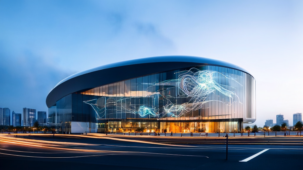 In a modern office building in the future city center, marketing experts are using the AI smart acquisition system and Modao AI-generated high-fidelity prototypes to discuss strategies, showcasing the application of intelligent marketing automation.