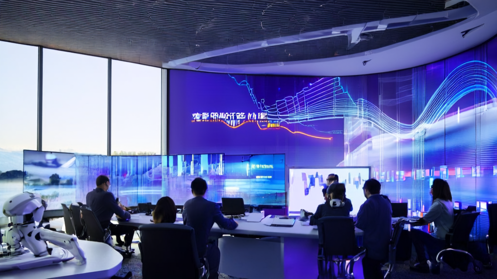 Modern office where employees use AI smart acquisition systems for data analysis and customer targeting