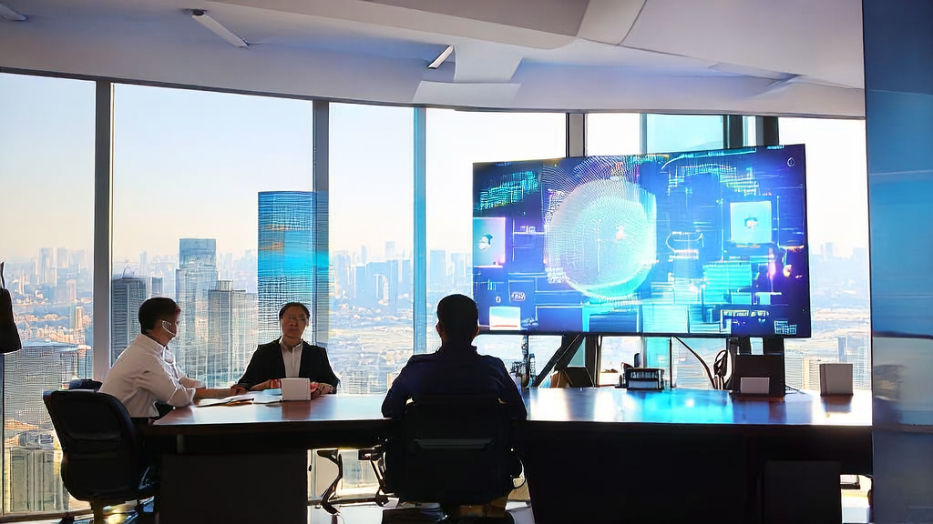 AI smart acquisition system assisting export trade professionals in a modern office environment