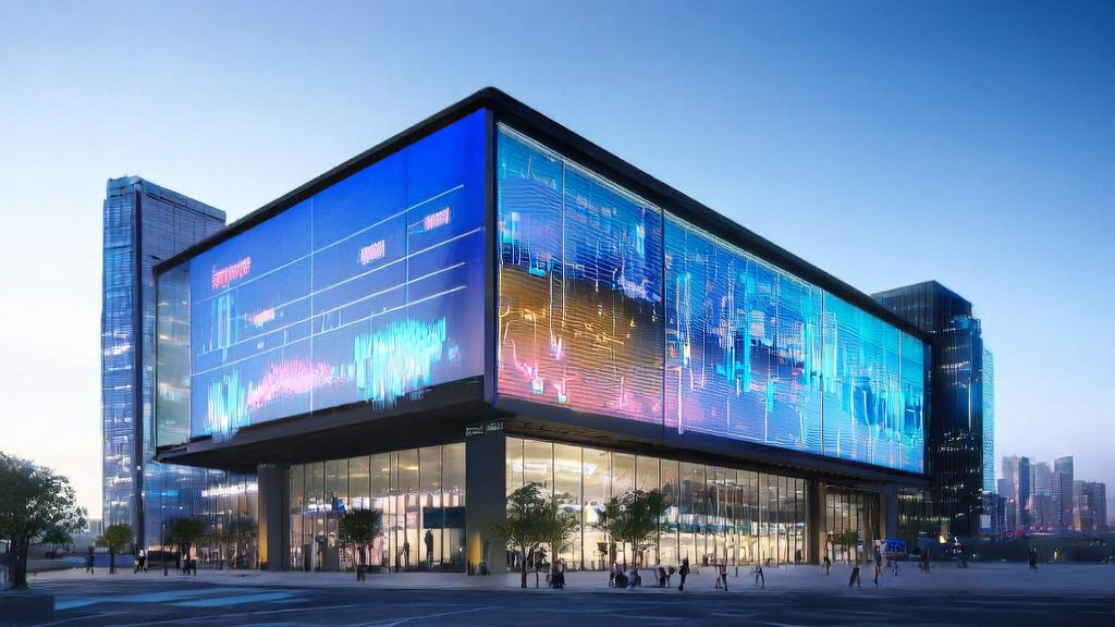 AI smart acquisition system in a futuristic city, showcasing intelligent data analysis and precise customer screening process