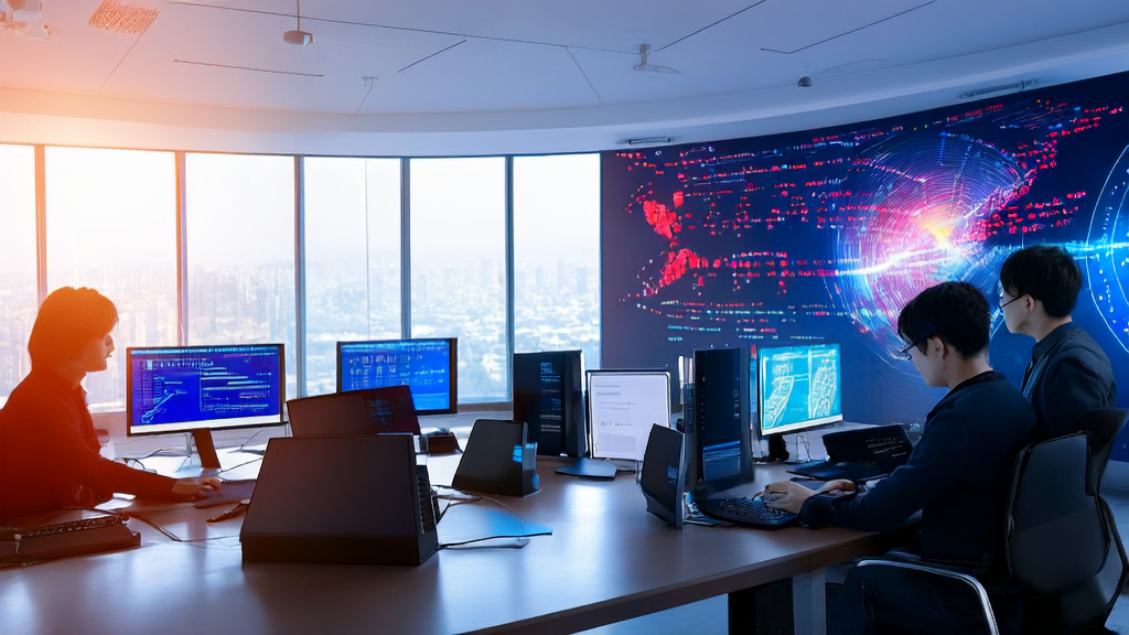 现代办公室中使用AI智能获客系统的场景，展示通过先进技术突破数据局限，迎接新机遇。