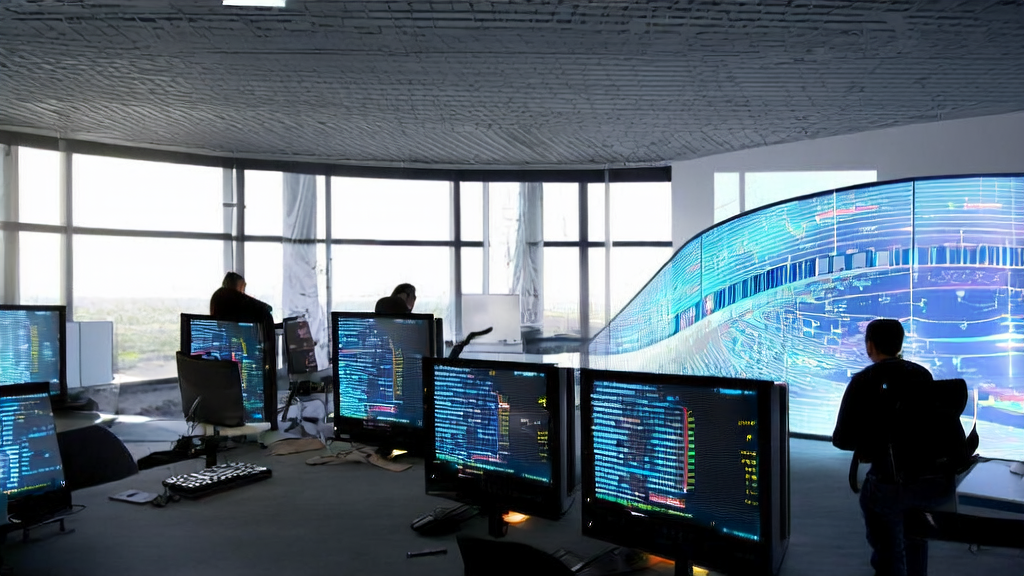 A focused programmer developing an AI smart acquisition system in a modern office, with the KAT series model architecture in the background