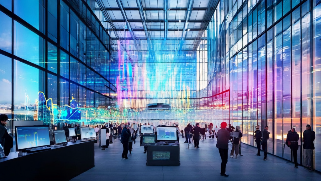 AI smart acquisition system leading the future revolution, showcasing high-tech equipment in a modern office environment