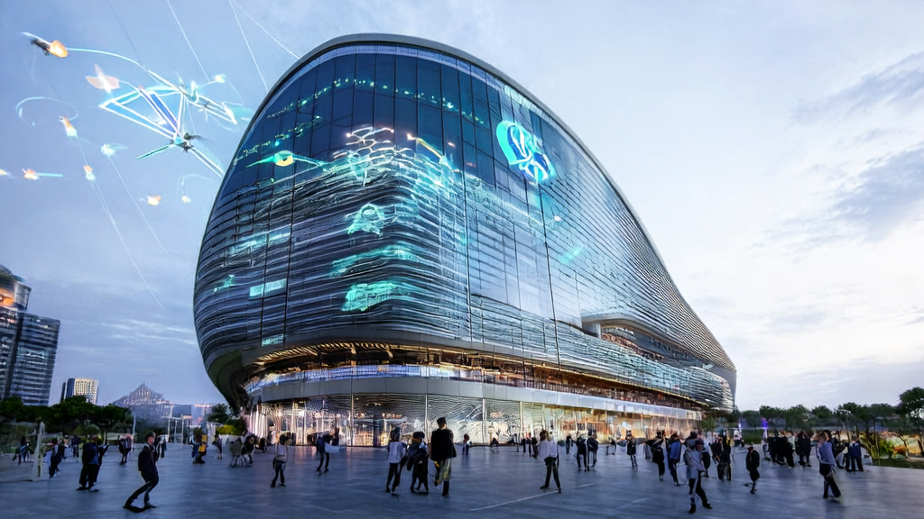 未来科技城市中的AI智能获客系统总部，东南亚创业者们热烈讨论新机遇