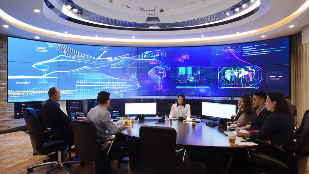Modern office where employees are using AI smart acquisition system and Hailuo Video Agent for efficient work