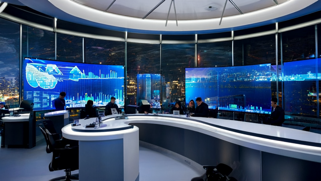 In a modern office, technicians are operating an AI smart acquisition system with a bustling city view outside and a server humming in the corner, highlighting concerns about power consumption of AI data centers.