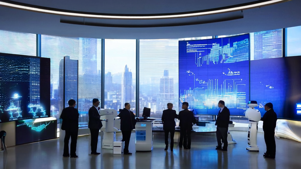 现代化办公室中展示AI智能获客系统的场景,工作人员正在分析客户数据和营销效果。