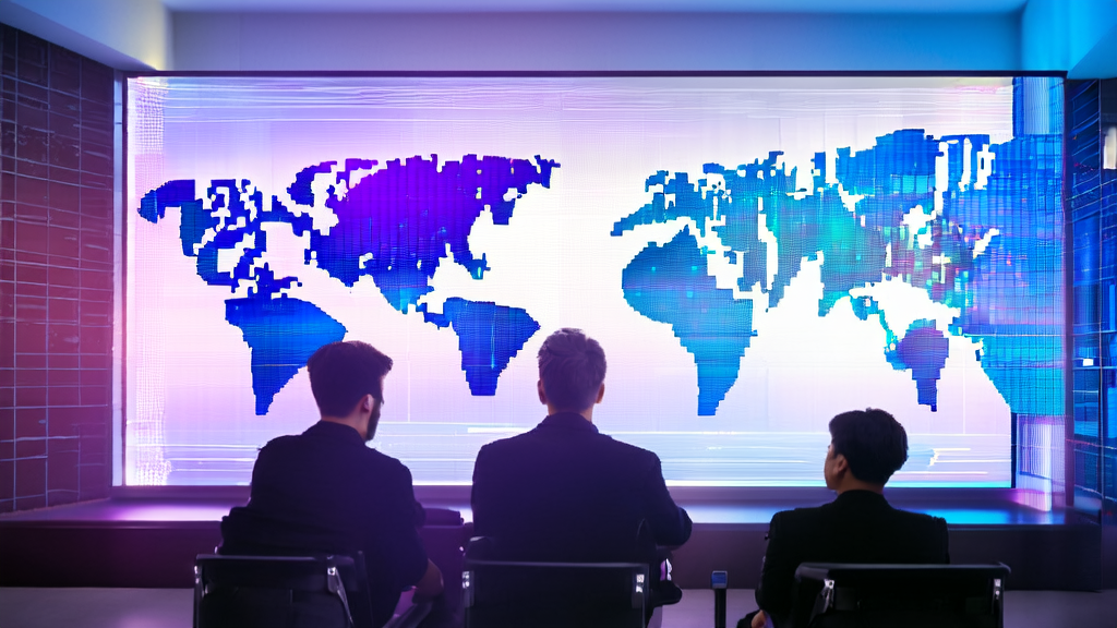 办公室内的团队正在使用AI智能获客系统进行数据分析和市场定位