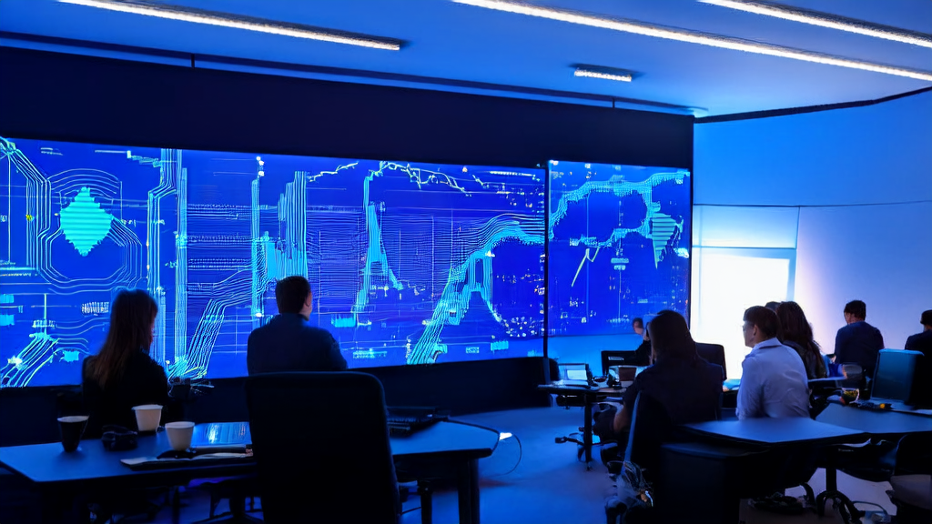 Team meeting in an e-commerce office discussing the AI smart acquisition system, showcasing precise customer screening and multi-round dialogue technology
