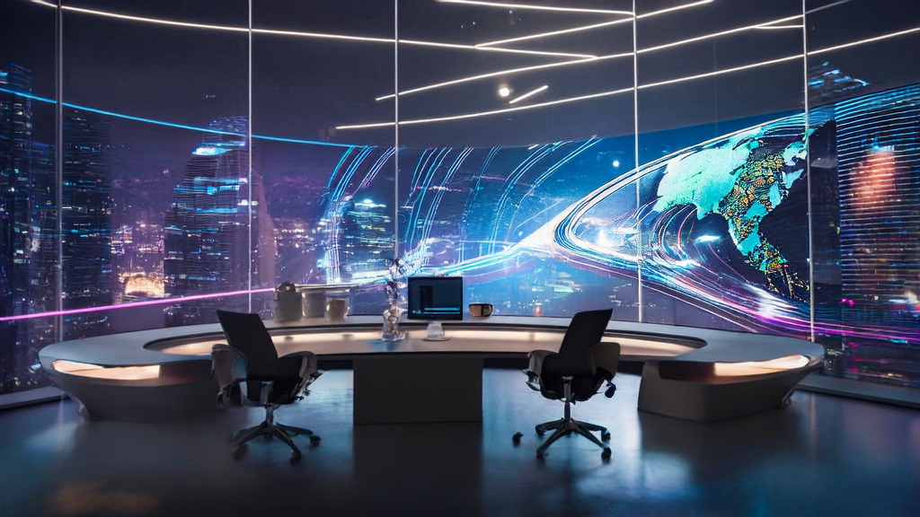 未来感办公室中创业者使用AI智能获客系统发送个性化邮件