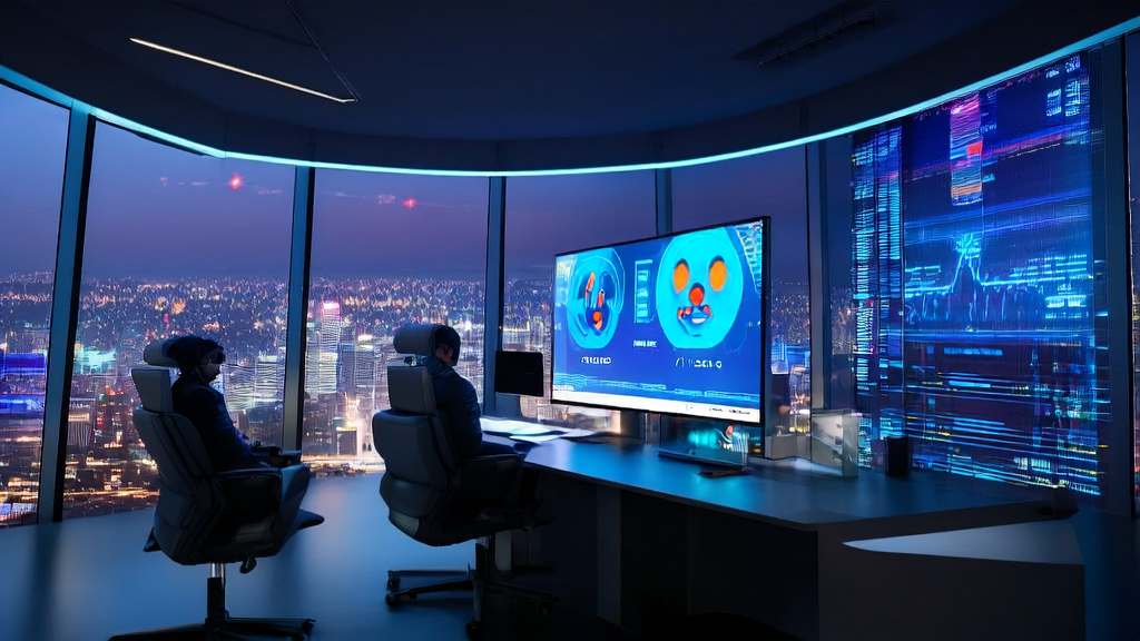 AI smart acquisition system in a modern office, showcasing the revolutionary impact of Topview Avatar 2 digital human technology on trade marketing