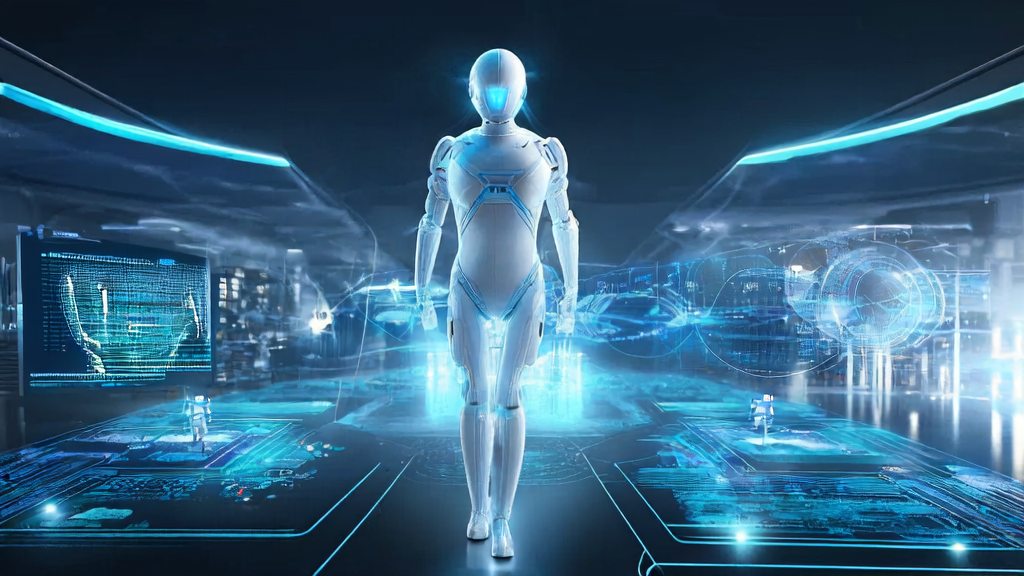 未来的科技城市中的现代化实验室，展示了AI超级科学家Kosmos如何通过数据分析帮助跨境电商实现精准营销。