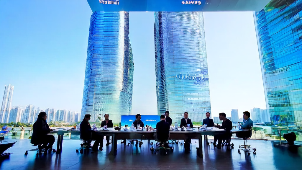 深圳商业区中的现代化大楼，展示AI技术和70亿基金支持下的初创企业发展