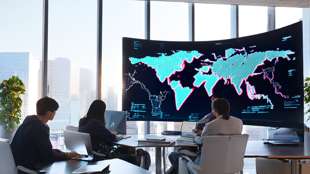 Modern office scene where AI technology is boosting cross-border e-commerce sales