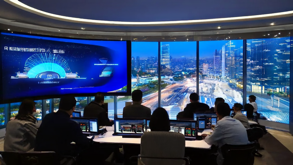 Tech experts in a modern office using AI technology and Cambricon platform to optimize customer data cleaning services