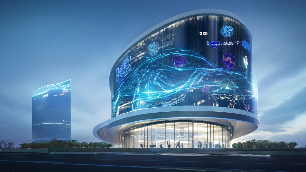 A futuristic cross-border e-commerce standalone store showcasing how AI technology, through the integration of Elastic and Jina AI, achieves precise customer acquisition and multilingual support.