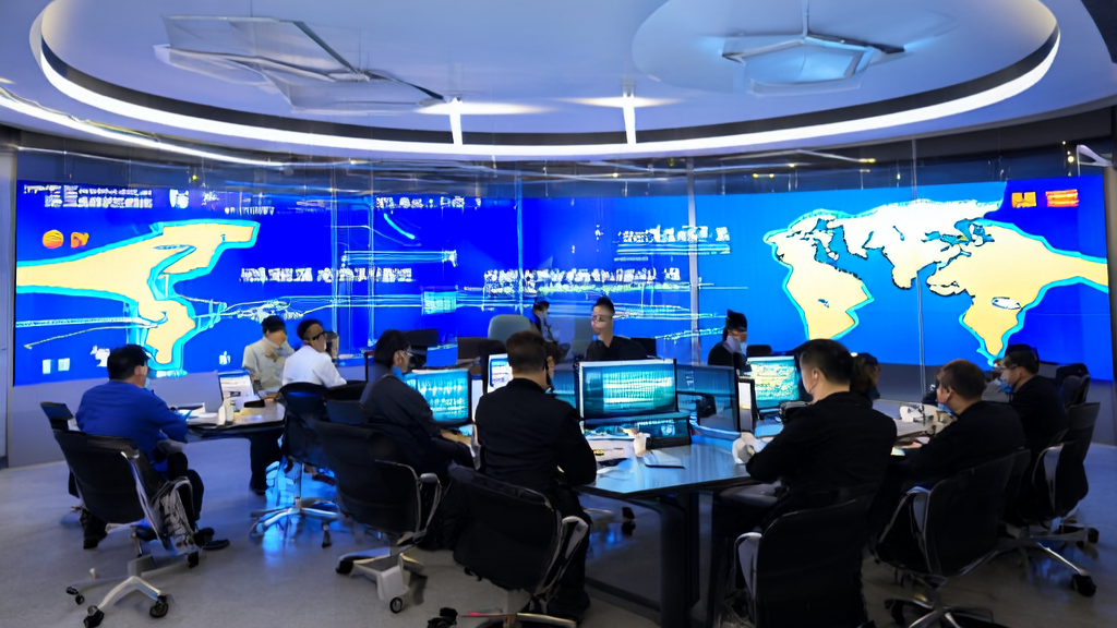 AI技术驱动的电商销售场景：员工利用智能系统处理邮件营销任务，背景为全球地图和数据分析图表