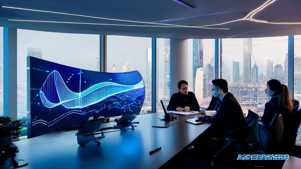 In a modern, tech-filled office, team members are discussing the latest AI marketing strategies, showcasing how AI technology is driving new customer acquisition channels for businesses.