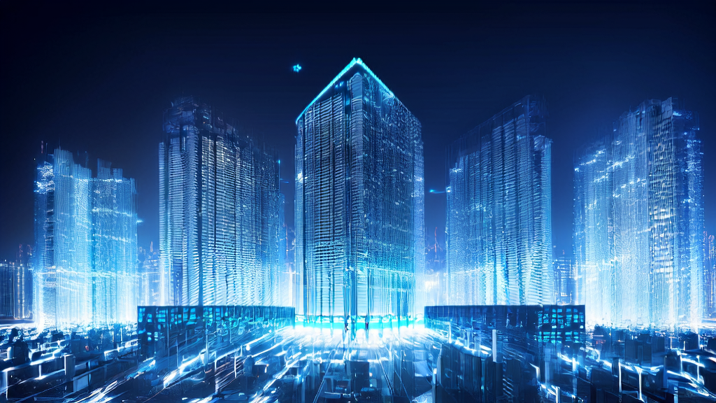 Illustrates the new era of AI technology driving efficient customer acquisition for businesses, featuring a powerful data center and intelligent robots
