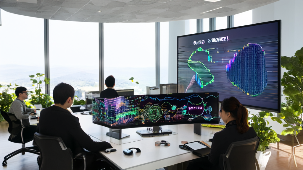 Modern office scene utilizing AI technology for customer data cleansing