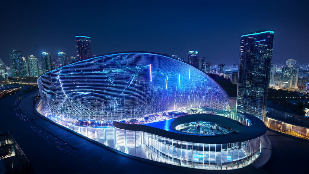 展示Meta与Midjourney合作的未来城市夜景，强调AI技术在客户数据采集中的应用