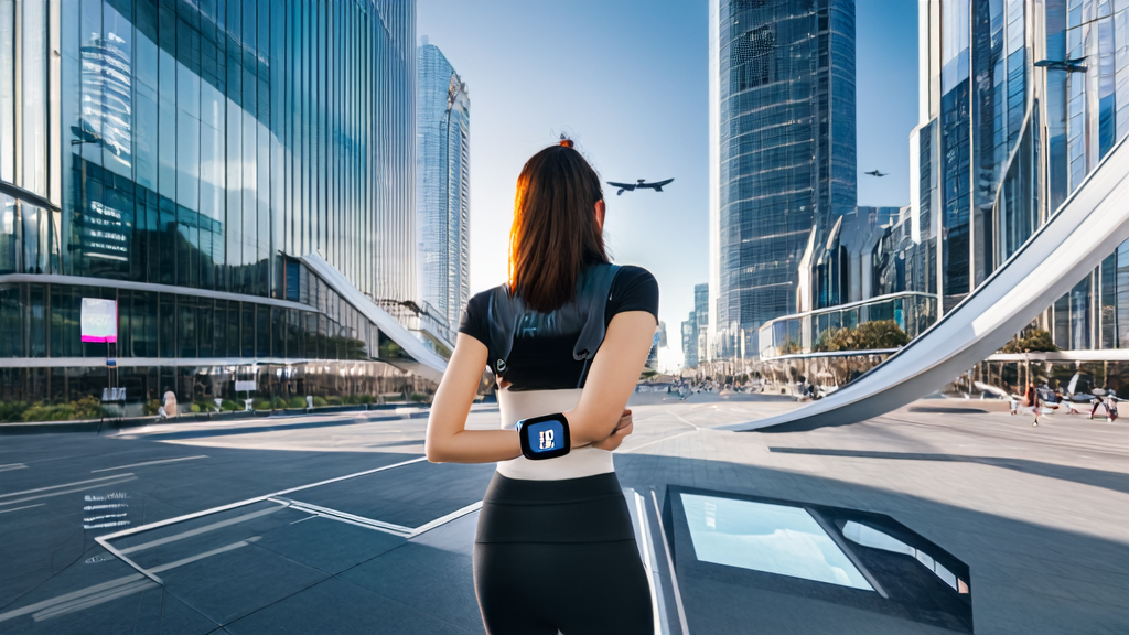 A runner wearing the Huawei WATCH 5 in a futuristic city, showcasing AI-driven health management and personalized marketing