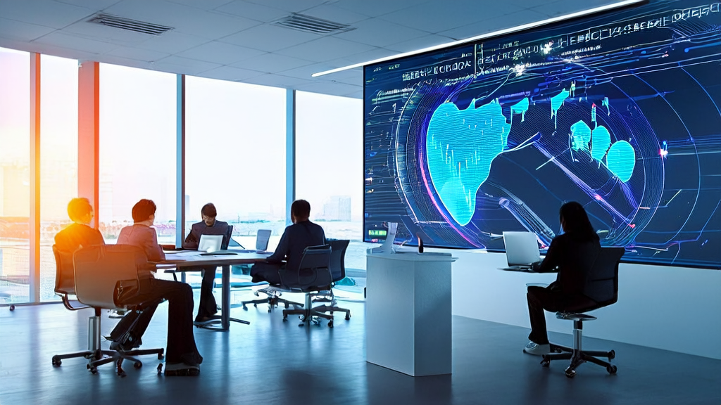 Modern office scene utilizing AI technology to optimize customer acquisition strategies