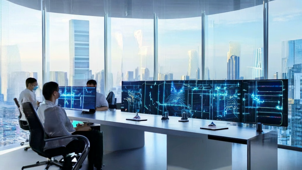 Modern office scene utilizing AI technology to enhance customer acquisition efficiency