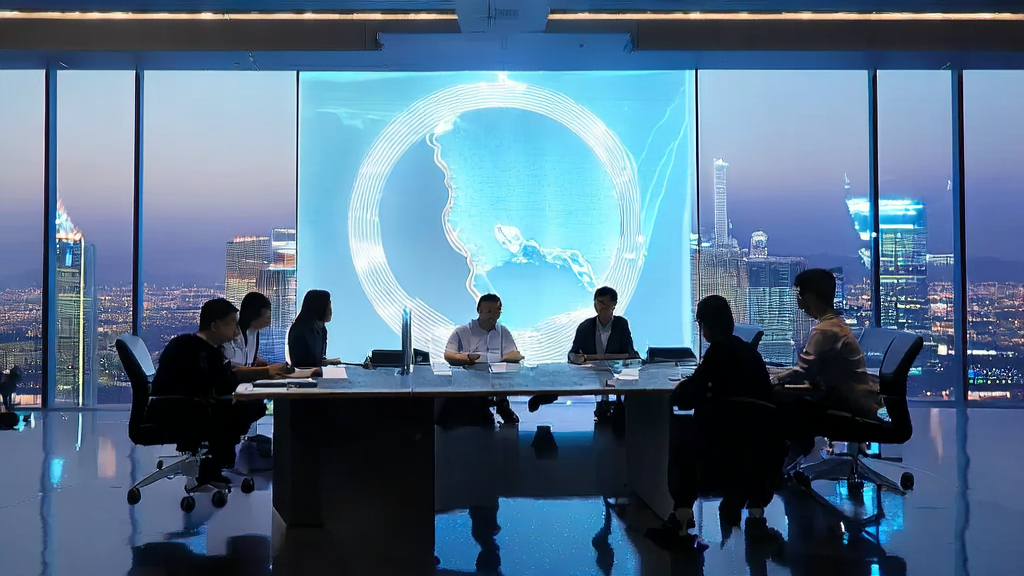 使用AI技术提升跨境电商获客效率的现代化办公室场景