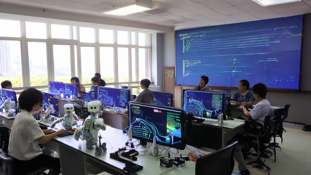 Modern classroom where students are learning AI technology and exploring its applications in the B2B market