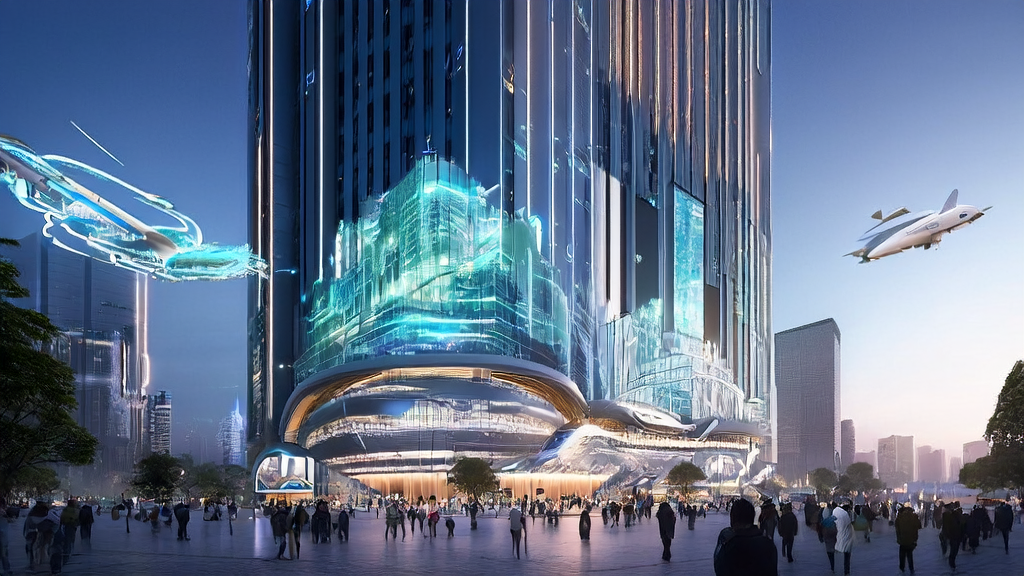 未来城市的跨境电商公司利用AI技术进行高效获客，展示智能邮件营销、社交媒体互动和独立站优化的应用场景。