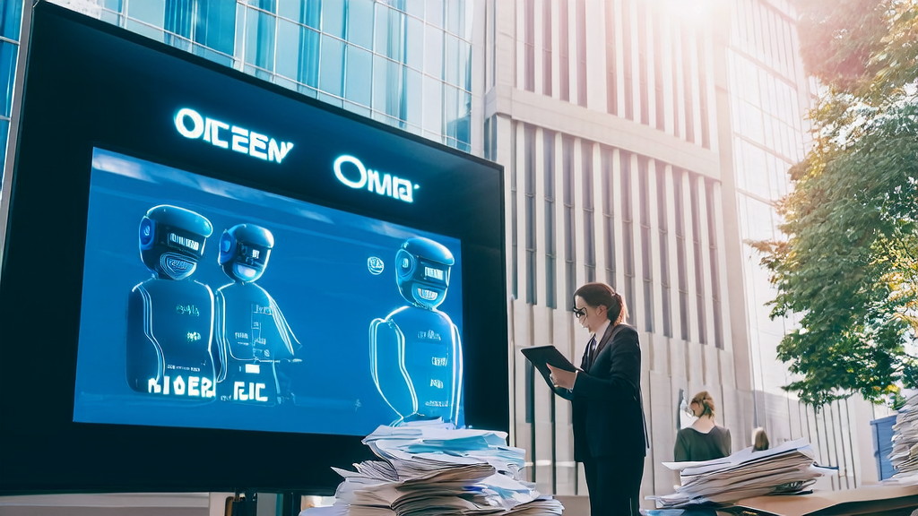 Scene of AI applications in US government building and corporate office, showcasing the AI.gov project and high-conversion email strategies