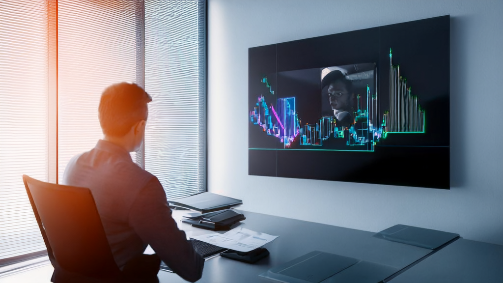 现代化办公室中，数据分析师利用AI技术分析客户数据，并展示基于AI的高转化邮件策略。