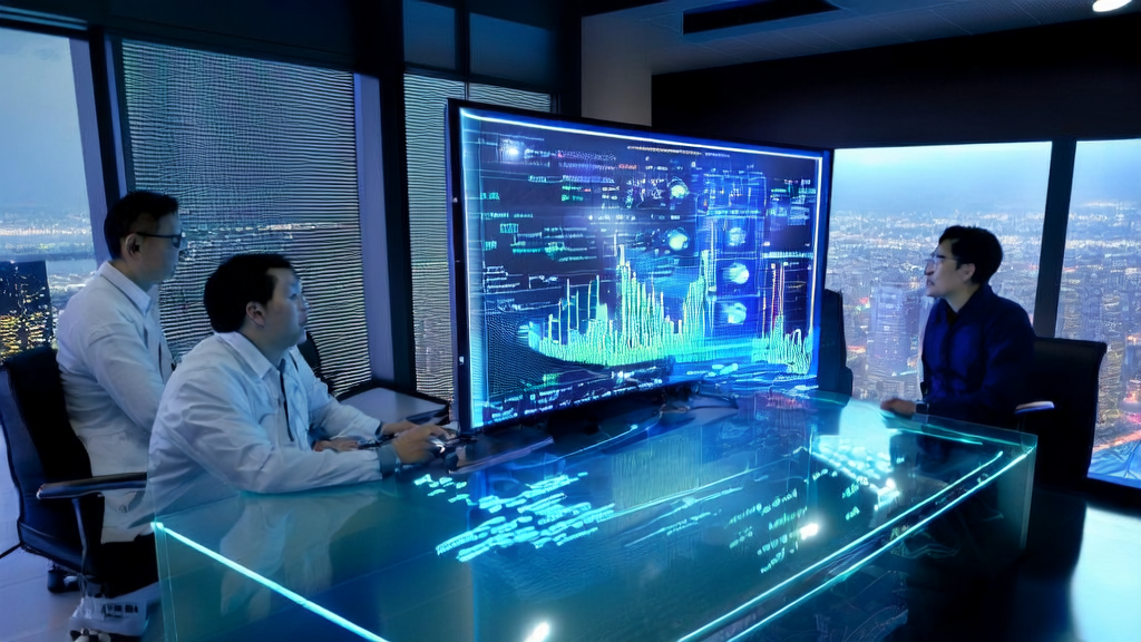 工程师们在充满科技感的办公室中使用AI技术进行基因分析和客户数据采集