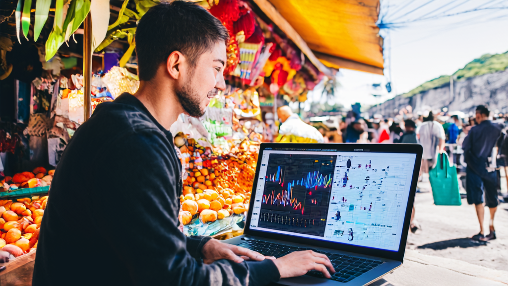 Entrepreneur analyzing customer data using AI technology in Southeast Asian market