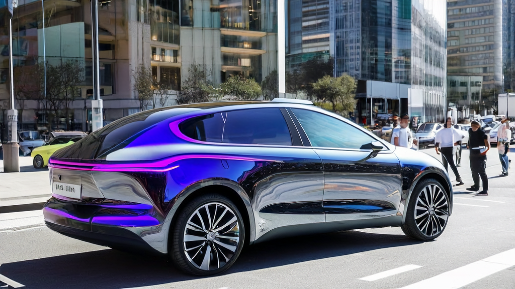Xpeng G7 Ultra showcasing its advanced AI acquisition capabilities, drawing crowds on a bustling city street