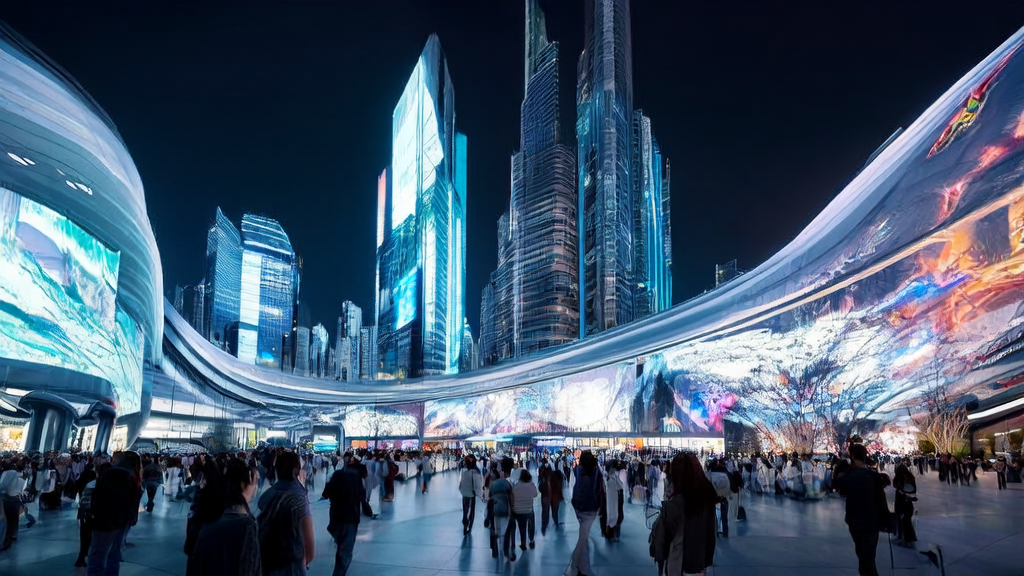 未来城市中的AI技术革新,展示RTFM模型生成的实时3D世界