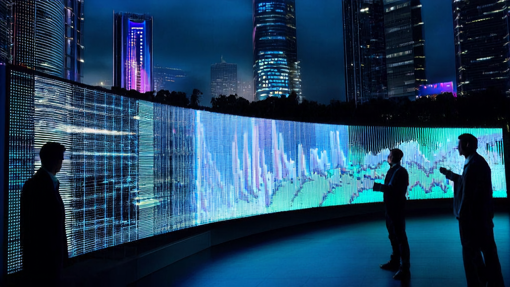 AI technology leads a new chapter in customer acquisition: showcasing a futuristic city where an entrepreneur uses AI-powered customer screening to reduce wasted efforts and target high-value clients.