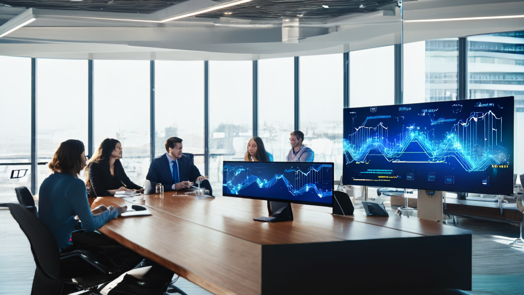 Office scene showcasing AI technology enhancing customer acquisition efficiency and accuracy