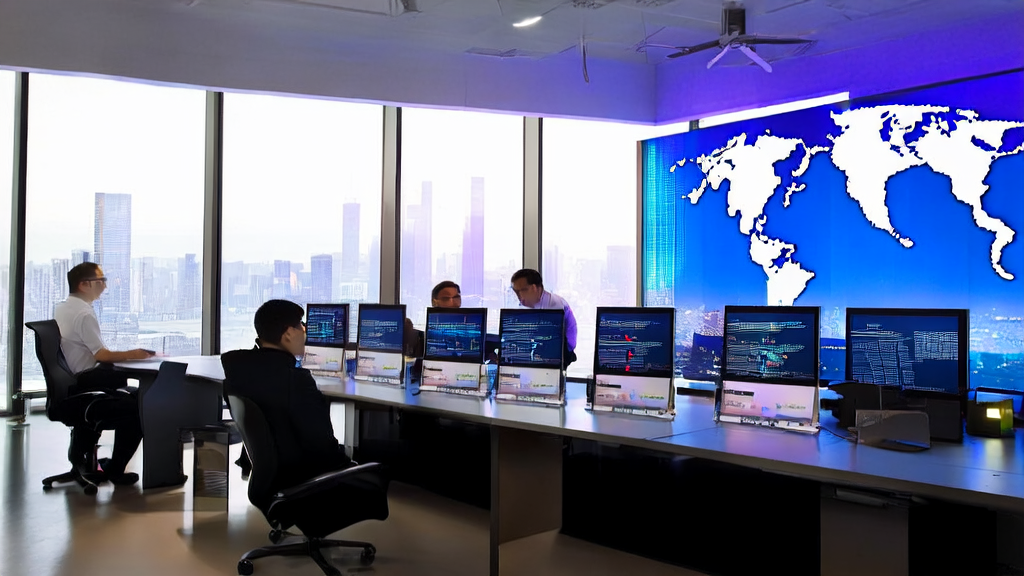 AI技术重塑外贸行业获客策略：现代化办公室内员工使用AI智能获客系统处理全球客户信息